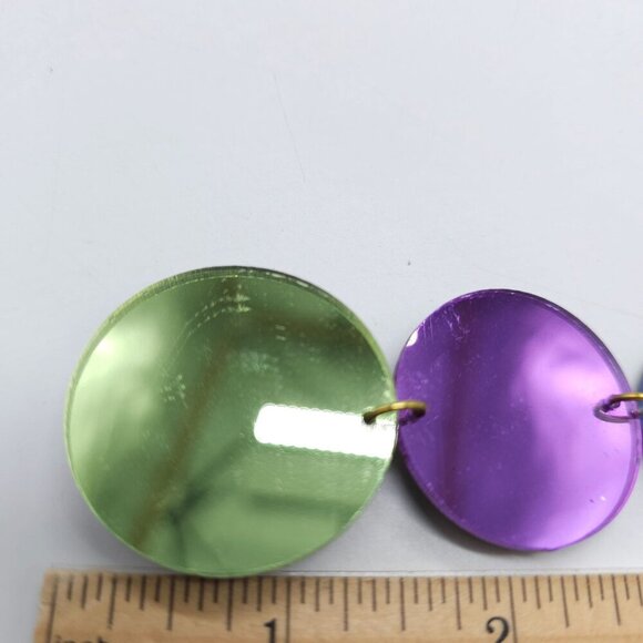 Vintage 1980s Green Purple Blue Acrylic Disc Dangle Earrings Clip-On Retro - Picture 6 of 7